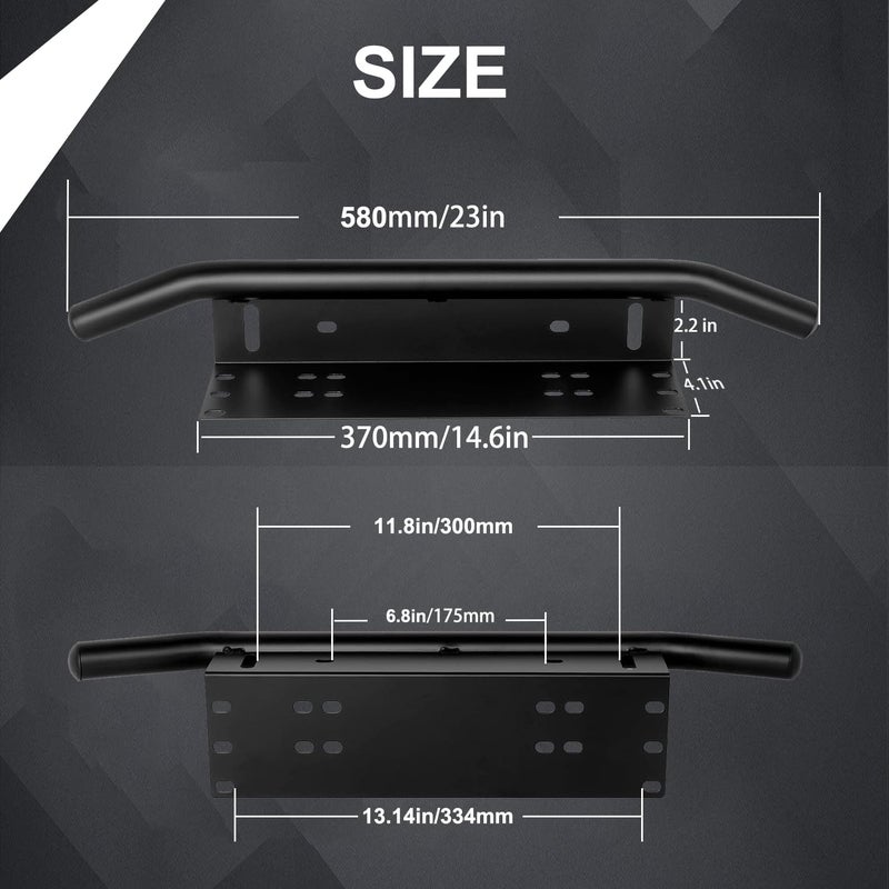 Jtron Car Universal Front Bumper License Plate Frame Mount Bracket Holder License Plate Bumper Frame for Off Road Jeep LED Work Light Bar Mounting Bracket with Front Bull Bar (Black) - Image 3